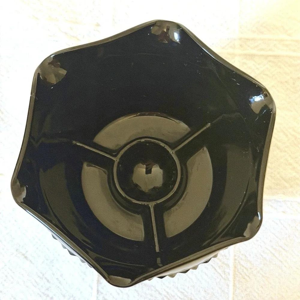 Vintage Indiana Glass Tiara Cameo Black Diamond Point Ruffle Top Candle Holder